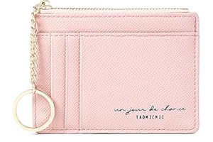 Lafefe Petit Portefeuille en Cuir, Porte-Cartes avec Fermeture Éclair, 8 Cartes, Minimaliste, Rose