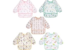 Vicloon Baby Lätzchen mit Lange Ärmeln, Ärmellätzchen Wasserdicht,Baby Bibs Set, Unisex Lätzchen Set für Essen Kunst Handwerk Malerei Bemalen Spielen für 6-24 Monaten