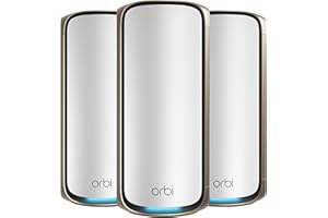 NETGEAR Orbi 970 Series Quad-Band WiFi 7 Mesh Network System (RBE973S), Router + 2 Satellite Extenders, Security Features, Up to 27Gbps, Covers Up To 8,200 sq. ft., 200 Devices, 10 Gig Internet Port