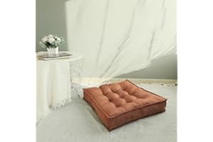 GREATOYAR Cojín Suelo Cuadrado de Terciopelo para Exteriores e Interiores, Meditación, Sillas, Bancos, Palets, 58x58x10cm, Marrón