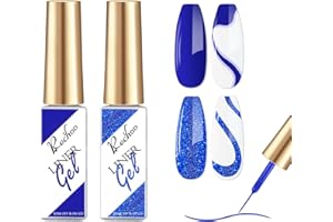 Rechoo 2pcs Pintauñas Semipermanentes Liner, Esmaltes Permanentes para Uñas de Azul Mate y Brillo, 2 * 8ml Blue Paint Gel Nail Art for Manicura Francesa