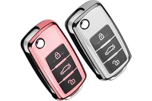 MOICAINY 2 Stück Autoschlüssel Hülle + Reinigungsgel Auto,Schlüssel Hülle Kompatibel VW Golf Skoda Seat Schlüsselhülle Cover 3-Tasten TPU Auto Schlüssel Cover