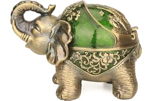 LAUYOO Stand Elephant Decorative Ashtray with Lid for Cigarettes Metal Smoking Ash Tray Holder for Smoker Windproof Cigarette ashtrays for Indoors Outdoors Fancy Gift Ornament for Men Women (Dark Green)