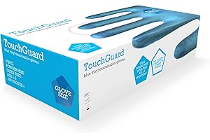 Touchguard Disposable Gloves Blue Vinyl - Latex and Powder Free - Multi-Purpose - Food Grade Gloves - Extra Strong Gloves - Box of 100 - Size L