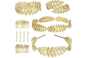 Finrezio 10 Pièces Bracelet Feuille de Laurier Déesse Grecque Couronne Dorée Bandeau Peigne Épingle à Cheveux Parure Bijoux de Mariée Brassard Mariage Accessoires Cheveux Or