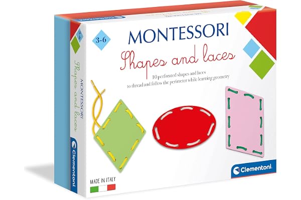 Clementoni- Montessori-Jouet éducatif pour Enfant Formes et Lacets-3 Ans +, 61335, Multicore