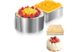 Yuragim Anello per Torta in Acciaio Inossidabile, 2pcs Anello Regolabile per Torta, 1 Rettangolare 15-28cm+1 Anello Rotondo Diametro Regolabile da 16-30cm, DIY Stampo Circolare per Torte Dolci Mousse