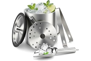 Foydream Seau a Glacon Isotherme, Seau à Glaçons Inox avec Couvercle et Clip a Filtre, Ice Bucket Double Paroi pour Bouteille Bar Anniversaires Fêtes, Champagne, Pique-niques, Bar, Vin, Bière (1.6L)
