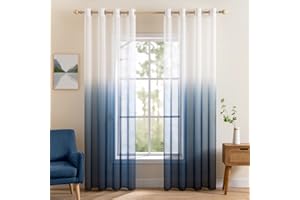 MIULEE Voile Tende Trasparenti con Occhielli Sfumato Verticale Tenda per Finestra per Soggiorno e Camera da Letto 2 Pannelli 140 x 260 CM Marino Blu