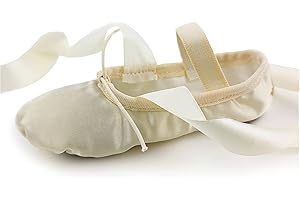 BAVA Ballet Shoes Off White Ballet Dance Shoes, Split Sole, with Ribbons Style Girls Dance Shoes Off White/Cream Colour