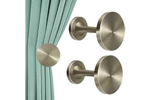 KOLAKO Curtain Holdbacks, Metal Curtain Tie Backs Hooks Antique Brass Modern Decoative Wall Mount Window Drapery Holders Hanger, Curtain Hold Backs Pair (Round Medallion)