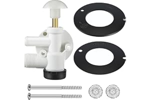 DREYOO RV Water Valve Assembly Kit with 2Pcs RV Toilet Rubber Seal 385311462 and 385316140, Camper Trailer RV Toilet Parts 385314349 Compatible with Sealand EcoVac Vacuflush Pedal Flush Toilets