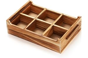 DEAYOU Wood Sugar Packet Organizer, Wooden Tea Bag Box Holder, Wood Tea Bag Chest with 6 Compartments, Countertop Divided Storage Container Caddy Case for Coffee Station, Small Packet, Pine Wood