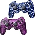 AUFGLO PS3 Gaming Controller, Wireless Move/Motion Controller Gamepad with Upgraded Joystick Compatible with Play Station - 3 (Blue Lightning and Red Starry Sky)