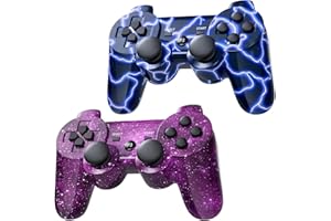 AUFGLO Gaming Controller für PS3, Wireless Move/Motion Controller Gamepad mit verbessertem Joystick Kompatibel mit Play Station - 3 (Blauer Blitz und roter Sternenhimmel)