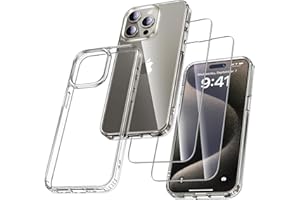 UniqueMe für iPhone 15 Pro Hülle, Handyhülle für iPhone 15 Pro Case Rundumschutz Schutzhülle Cover, 1 Handyhülle & 2 Schutzfolie - Transparent