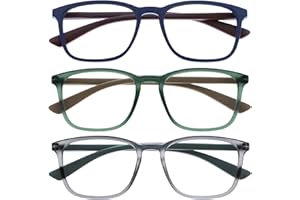 OPULIZE Max - Lunettes de Lecture - 3 Paires - Monture Large et Rectangulaire, Forme Classique - Bleu, Vert et Gris Mat - Hommes Femmes - RRR78-367 - +2,00