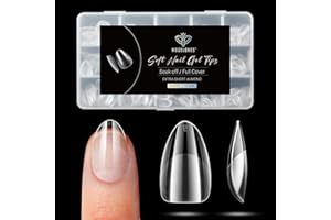 Modelones Uñas Postizas Almendra XS Corta Semimate 510 Piezas, Tips Uñas Transparentes 15 Tamaños Tips Uñas Soft Gel, Puntas de Uñas Cobertura Total para Salones, Manicuras DIY Press On Nails