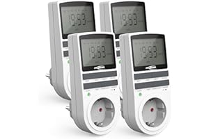 ANSMANN Digitale Wochenzeitschaltuhr AES4 (4 STK.), elektrische Zeitschaltuhr Steckdose für Innen, LCD, 10 konfigurierbare Programme, einbruchsichere Zufallsfunktion, Sommerzeitschaltung, max. 3680W