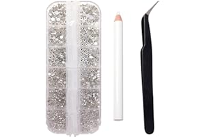 NUTTDOO Nail Art Rhinestones, 1500PCS Rhinestones in 6 Sizes, Nail Art Gems with Pick Up Tweezers and Rhinestone Picker Dotting Pen, Tools for Nails, Craft 1.5 mm - 4.0 mm (Clear)