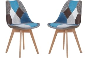 EGOONM Set di 2 Sedie Stile Nordico, Sedie da Pranzo Imbottite, Sedie Patchwork per Sedia da Cucina/Ufficio con Gambe in Legno Massello di Faggio (Blu)