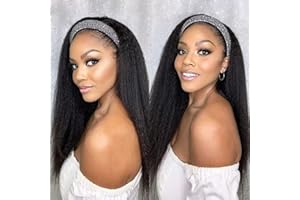 VANMAST Perruque Bandeau Cheveux Humain Perruque Bresilienne Bouclée No Lace Front Headband Wig kinky Straight Perruque Femme Naturelle Sans Colle Perruques pour les Femmes Noires Naturelle Color 18 Pouces