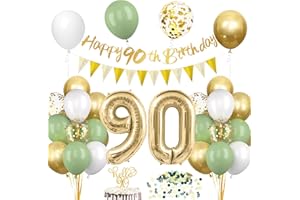EPOKUS Geburtstag Salbeigrüne Luftballon mit Girlande, Deko Tortendeko Grün Gold, Avocado Grüne Konfetti für 90. Geburtstag Party