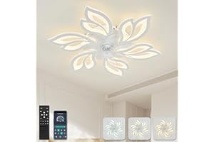 ‎YUNLONG 65cm Deckenventilator mit Beleuchtung Leise Moderne Led Lampe mit Ventilator und Fernbedienung Wintermodus DC Motor Dimmbar Deckenlampe mit Ventilator Blume für Schlafzimmer Wohnzimmer Küche,Weiß
