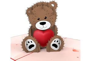 MOKIO® Carte Pop-Up – Ours en peluche avec cœur – Carte cadeau 3D pour un anniversaire, la Saint Valentin ou anniversaire de mariage, Carte de vœux avec enveloppe