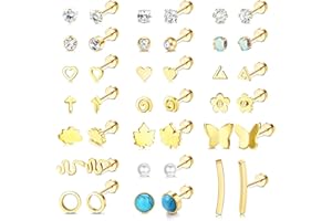 JeweBella Zestaw małych kolczyków na sztyfcie dla kobiet i mężczyzn, chirurgiczna stal nierdzewna, hypoalergiczne, gwiazdy, księżyc, perła, zestaw kolczyków do uszu, dla dziewcząt