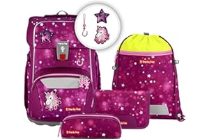 Step by Step Giant Schulranzen-Set „Sweet Unicorn Nuala“, 5-teilig, rosa, ergonomischer Tornister mit Reflektoren, höhenverstellbar mit Hüft- und Brustgurt, für Mädchen ab der 1. Klasse, 23 Liter