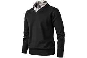 Harbrosrce Herren Strick Pullover V Ausschnitt Strickpullover Feinstrick Mock Hemdkragen Strickwaren Lange Ärme Gestrickt Strickjacke Sweatshirt Pulli