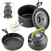 Qtiwe 10-Teilig Cookware Kit Picknick Töpfen Kochgeschirr Campinggeschirr Set für 2-3 Personen Zum Camping Outdoor…