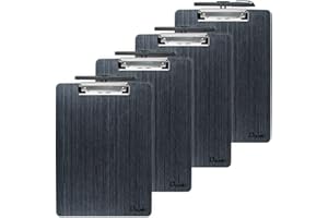 Uquelic Porte Bloc A4 Avec Pince - Lot de 4 - Planchettes à Pince, Porte Document Avec Clip à Profil Bas | Pour Bureau, Salle de Classe, Restaurant (Noir)