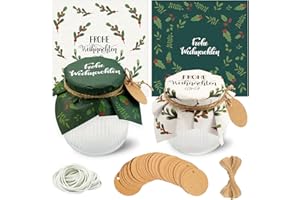 YANSYUN 40 Marmeladendeckchen Weihnachten Sets, Marmeladendeckchen Weihnachten 15 * 15cm + 20m Jute Garn + 40 Justiergummi + 40 Geschenkanhänger, Weihnachtliches Dekor für Marmeladengläser Klein