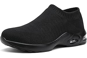 LUPWEE Slip On Trainers Women, Comfortable Lightweight Black Wedge Trainers, Arch Fit Walking Running Casual Platform Sneakers