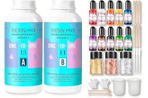 Resin Pro ® 1:1 transparent epoxiharts startsats 500 gr harts + 29 användbara tillbehör för smyckestillverkning, konstnärliga
