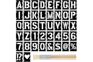 WOFEU 42 Pcs Alphabets Numéro Pochoirs Avec 3 brosse,7.62cm Plastique Réutilisable Pochoir de Lettres Pochoirs d'Artisanat de Numéros pour La Peinture Art Projects Décoration DIY