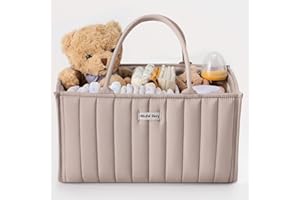 Blissful Diary Wickeltisch-Organizer, Wickelkorb für die Wickelstation, Stilvoller Wickelorganizer für Babybedarf, Unverzichtbares Geschenk zur Geburt und für die Baby-Wunschliste, Sand