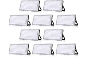 Viugreum 10 * 100W Foco Led Exterior, 10000LM Blancos Cálido 3200K Foco Proyector LED 100W, IP66 Impermeable Luz de Seguridad, Led Floodlight para Jardín, Taller, Garaje[Ultrafino]