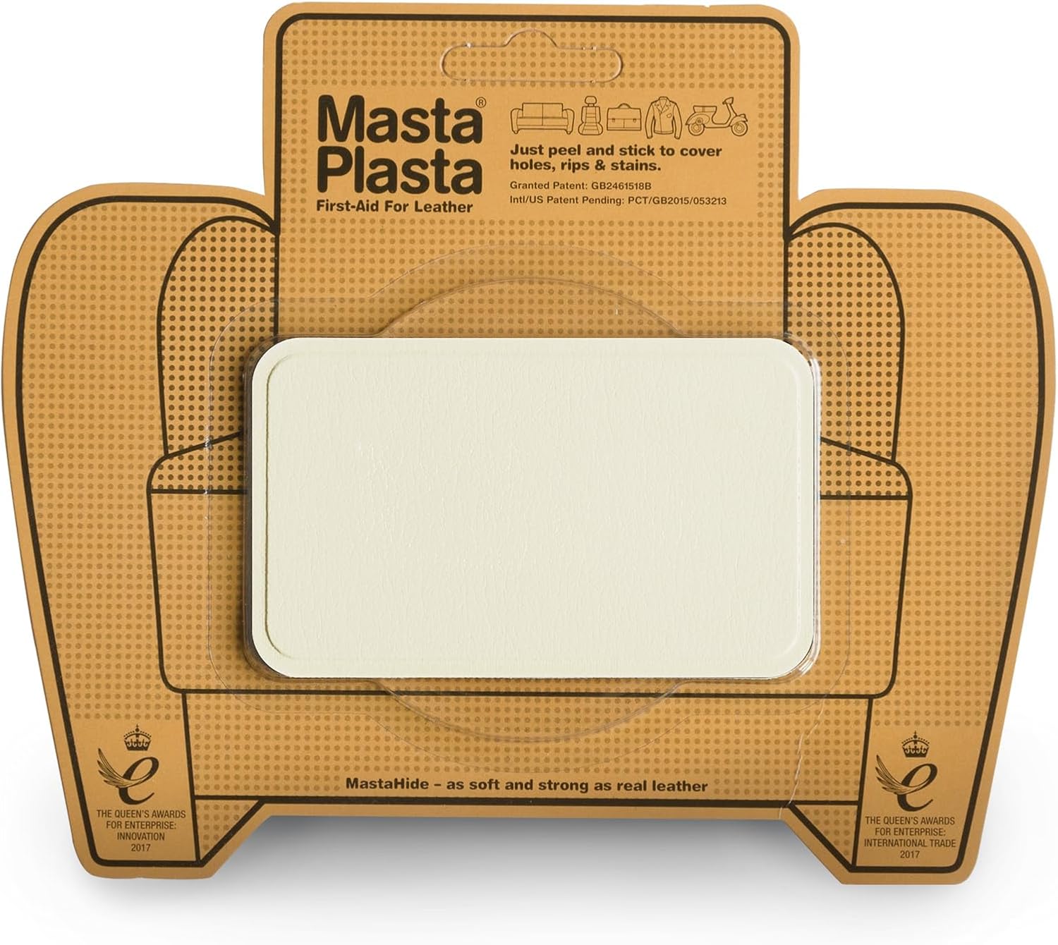 MastaPlasta Parche Autoadhesivo PREMIUM para Reparación Instantánea de Cuero y Otros Tejidos. MARFIL. 10cm x 6cm. Primeros Auxilios para sofás, Asientos de Coche, Bolsos, Chaquetas