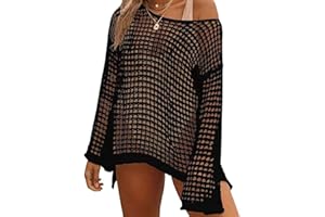 RAYSON Vestido de Playa Mujer Bikini Cover Up Fuera del Hombro Elegante Crochet Mangas Largas Sueltas Playa Hueco Traje de Baño