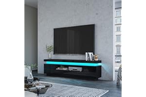 T AUNTY STORE TV Cabinet with LED Light 5 Drawers 1 Open Case for Living Room Furniture Sideboard High Gloss Front TV Stand Unit Entertainment Centre TV Console Media Unit Black 150CM
