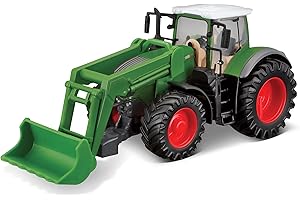 May Cheong BBURAGO | Collection Ferme | Tracteur avec Chargeuse FENDT à Friction | Reproduction de Voiture Miniature à échelle 1/43 | Vert | Jouet pour Enfant à Collectionner | 31631
