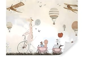 TAPEKO Papier Peint Chambre Enfant 360x250 cm 3D Effet Monde de L'enfance, Animaux, Ballons, Avions pour Garçon Fille Papier Peint intissé plus u08348