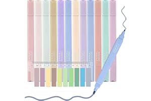BBLIKE Zakreślacz, pastelowy zakreślacz, ścieralny, 12 różnych kolorów, ścięta końcówka, z grubymi i cienkimi końcówkami, do szkoły, biura, dla uczniów