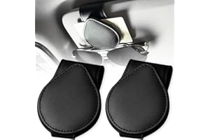 SUNHATY SSJCVD 2 Stück Brillenhalter für Auto Sonnenblende Leder Brillenhalter für Auto Magnetische Sonnenbrillen Halterung mit Kartenkarten Clip Universelles Auto Visier Zubehör-Schwarz