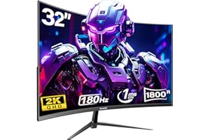 Gawfolk Monitor Gaming 32" Curvo QHD 180Hz/165Hz | Schermo Senza Bordi 1800R, AMD FreeSync, VESA, Pronto per PS5/PC