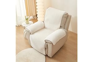 LinFortune Recliner Chair Covers Sherpa Fleece Soft Warm Sofa Slipcover Furniture Protector Non-Slip Washable Reclining Chair Cover for Kids, Pets (Cream,22"x82")
