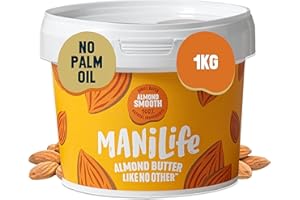 MANÍLIFE Almond Butter Smooth, 1kg Jar - Smooth and Sweet Vegan Almond Butter Made from Quality Portuguese Almonds - No Palm Oil, No Added Sugar, No GMO